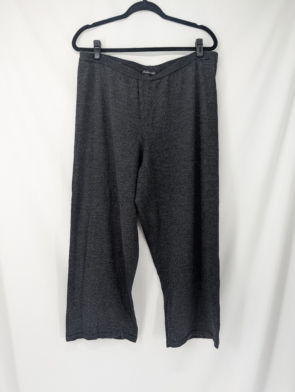Eileen Fisher 100% Wool Charcoal Grey Wide-Leg Knit Ankle Pants Cropped Large